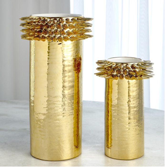 Spike Cylinder Vase-Gold-Lg